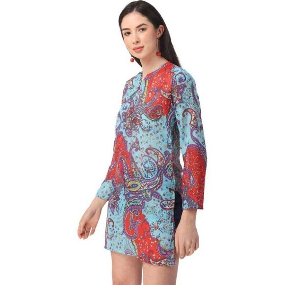 Raj Women's V-Neck Neck Printed Blue red tunic dress beach cover up sz M… - Picture 3 of 14